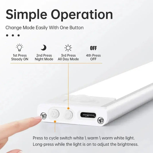 LED Motion Sensor Under Cabinet Light – USB Wireless, 3-Color, Kitchen & Wardrobe Lighting PZSUNLY LED Lighting Store