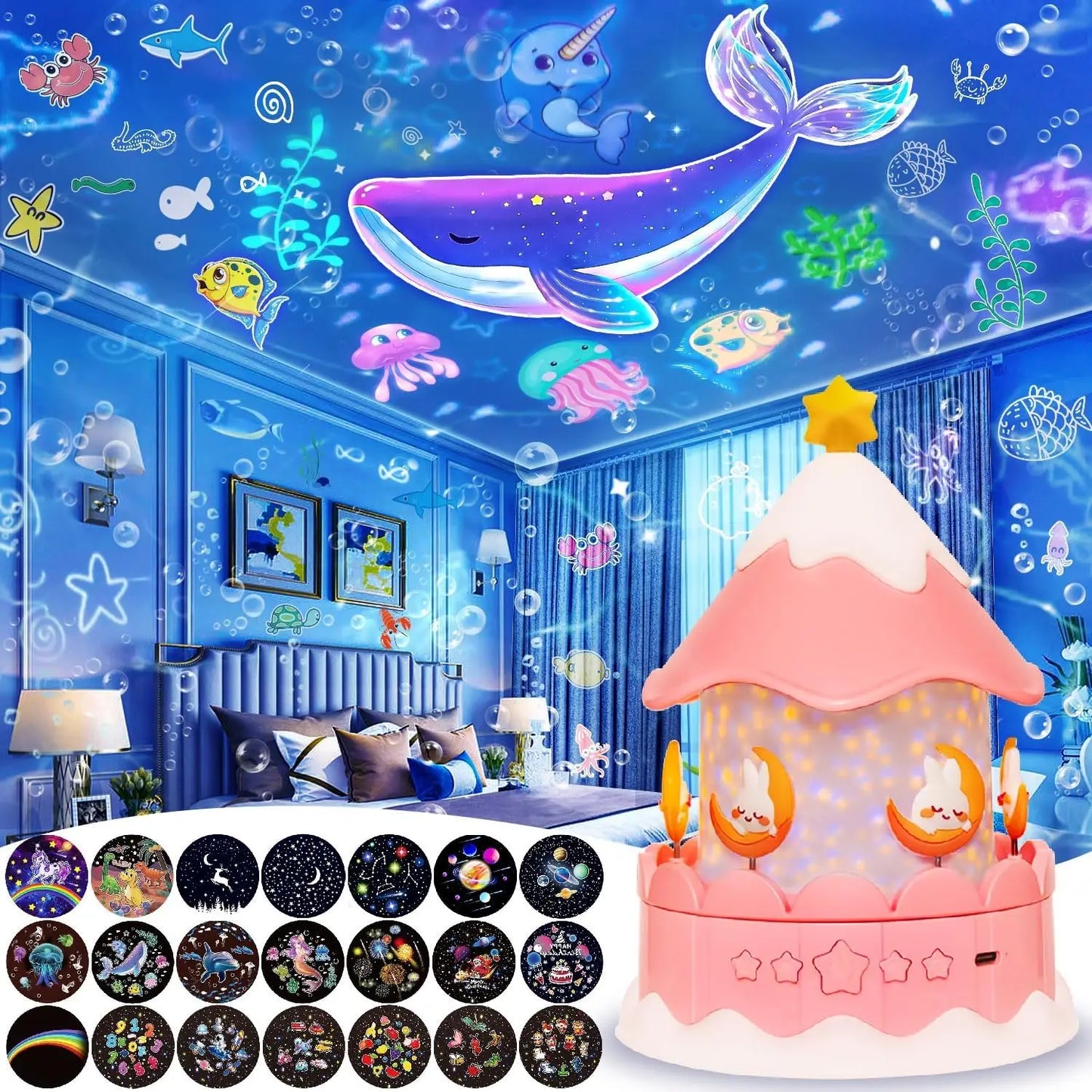 Galaxy Solar System Projector Nightlights 360°Rotating 21 Films Kids Star Night Light Projector for Bedroom Home Decoration lamp