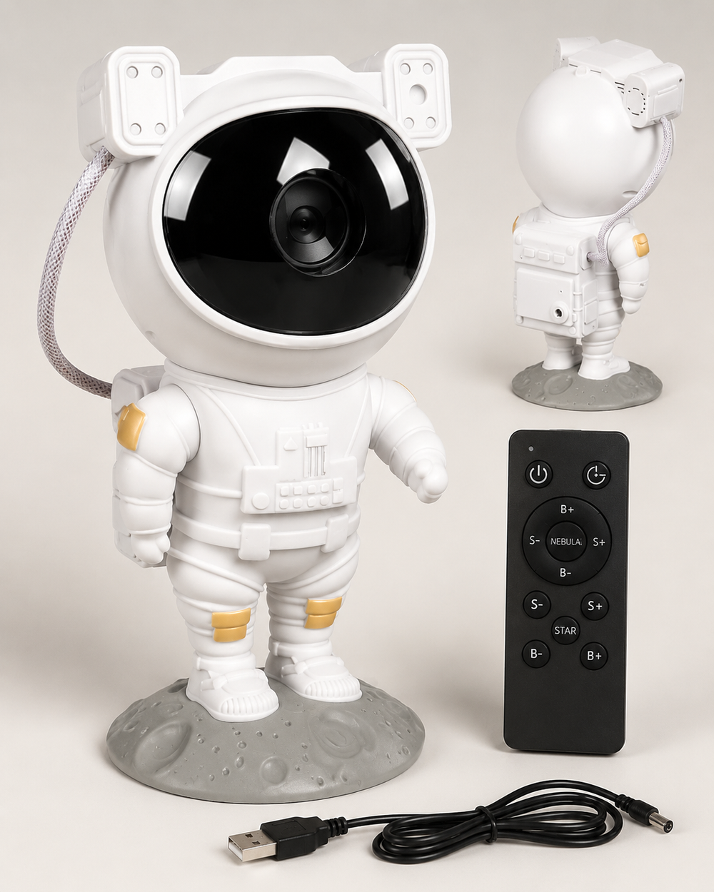 Astronaut galaxy projector switched off with remote and unplugged USB cable
