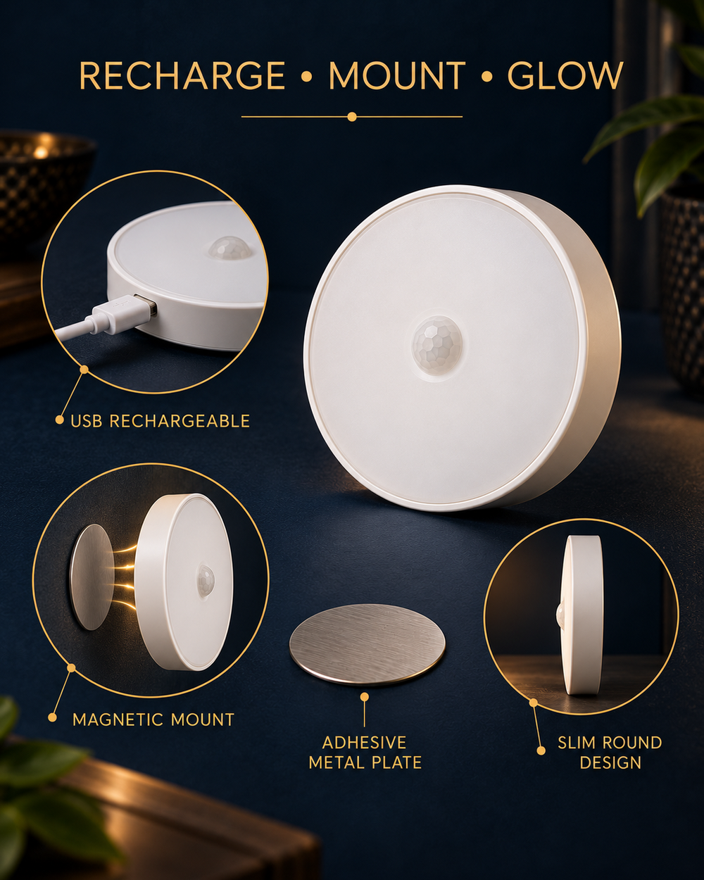 Body Sensor Light USB charging magnetic mount and slim design details