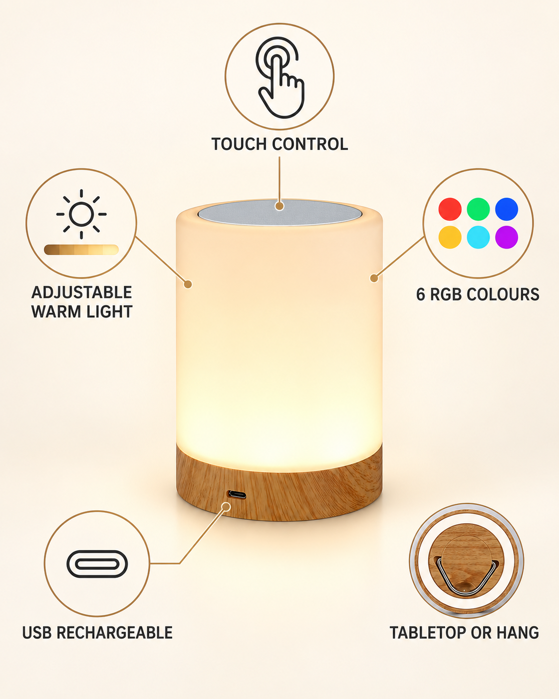 Calm Touch Lamp touch control RGB USB features