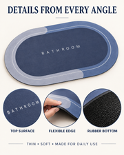 Dry Step Bath Mat top surface, flexible edge and rubber bottom details
