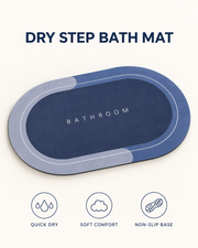 Dry Step Bath Mat product hero showing the exact navy and grey capsule design