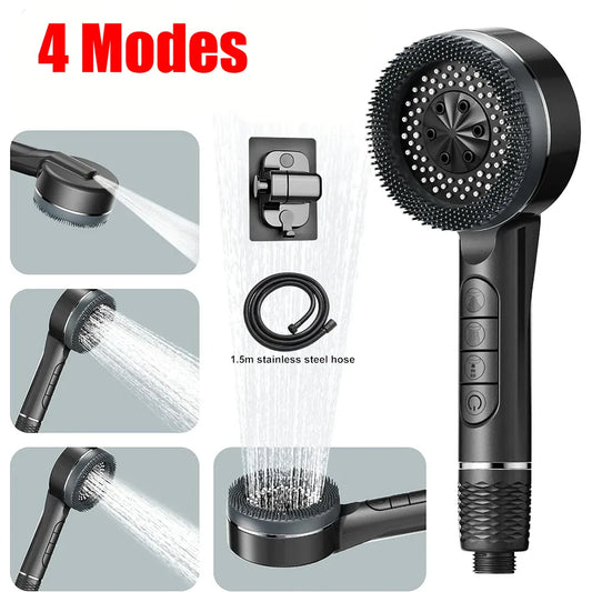 4 Modes Self-cleaning Shower Head One-Key Stop Water Massage High Pressure