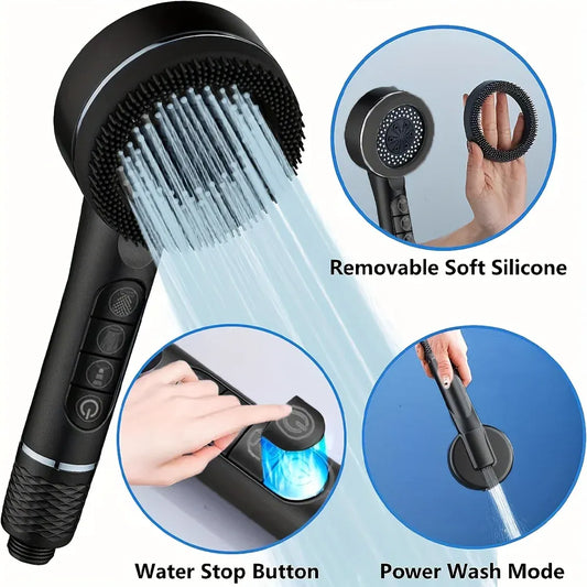 4 Modes Self-cleaning Shower Head One-Key Stop Water Massage High Pressure