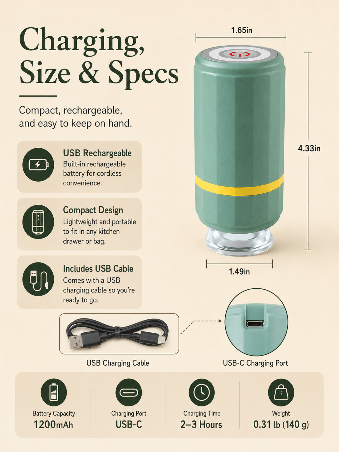 FreshVac Sealer charging, size and specification guide