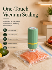 FreshVac Sealer one-touch vacuum sealing hero image in beige kitchen style