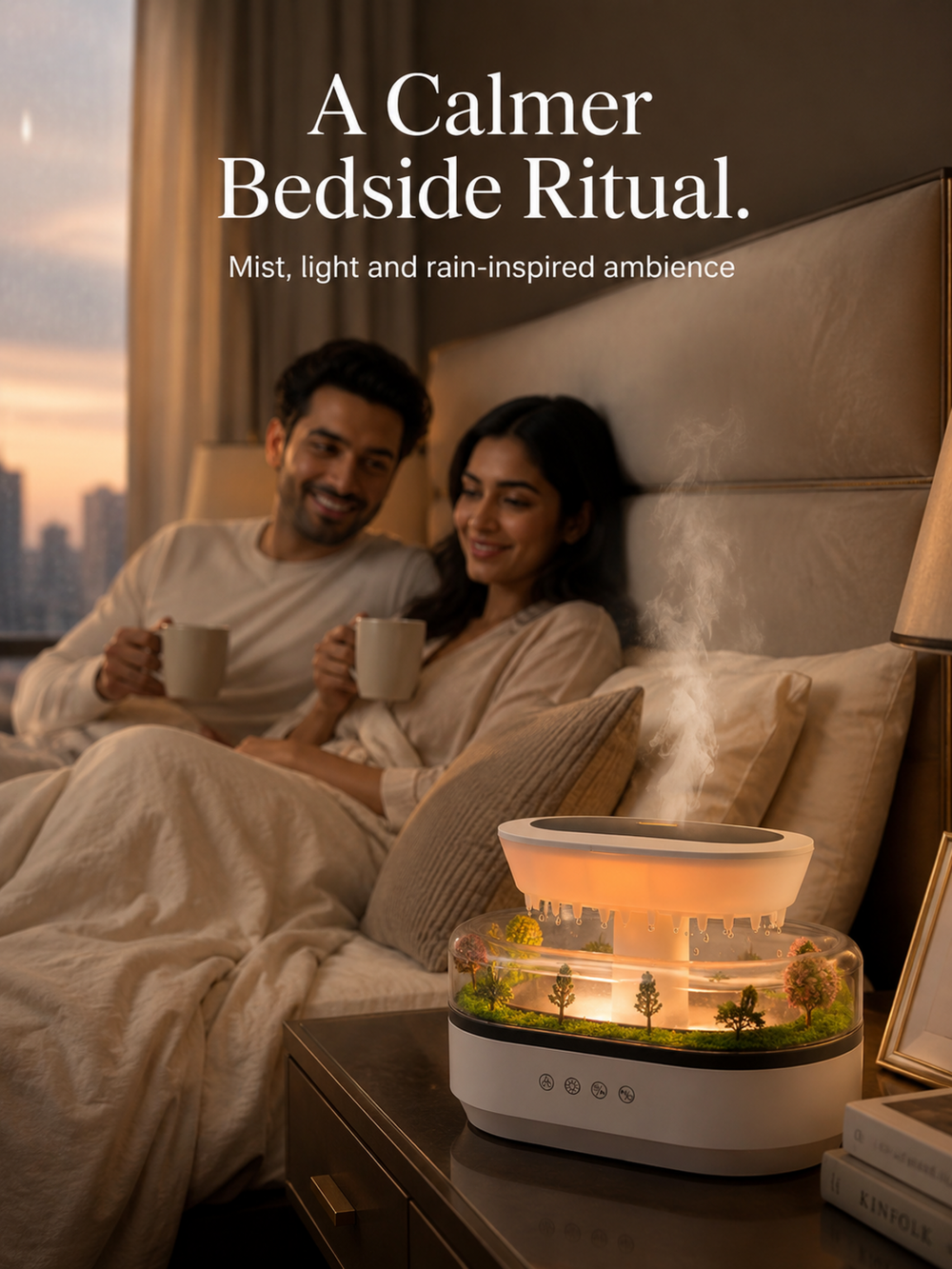 Rain Calm Diffuser couple bedroom dawn lifestyle
