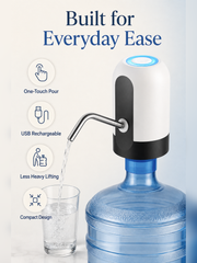 EasyPour Pump benefits including one-touch pour and USB rechargeable design
