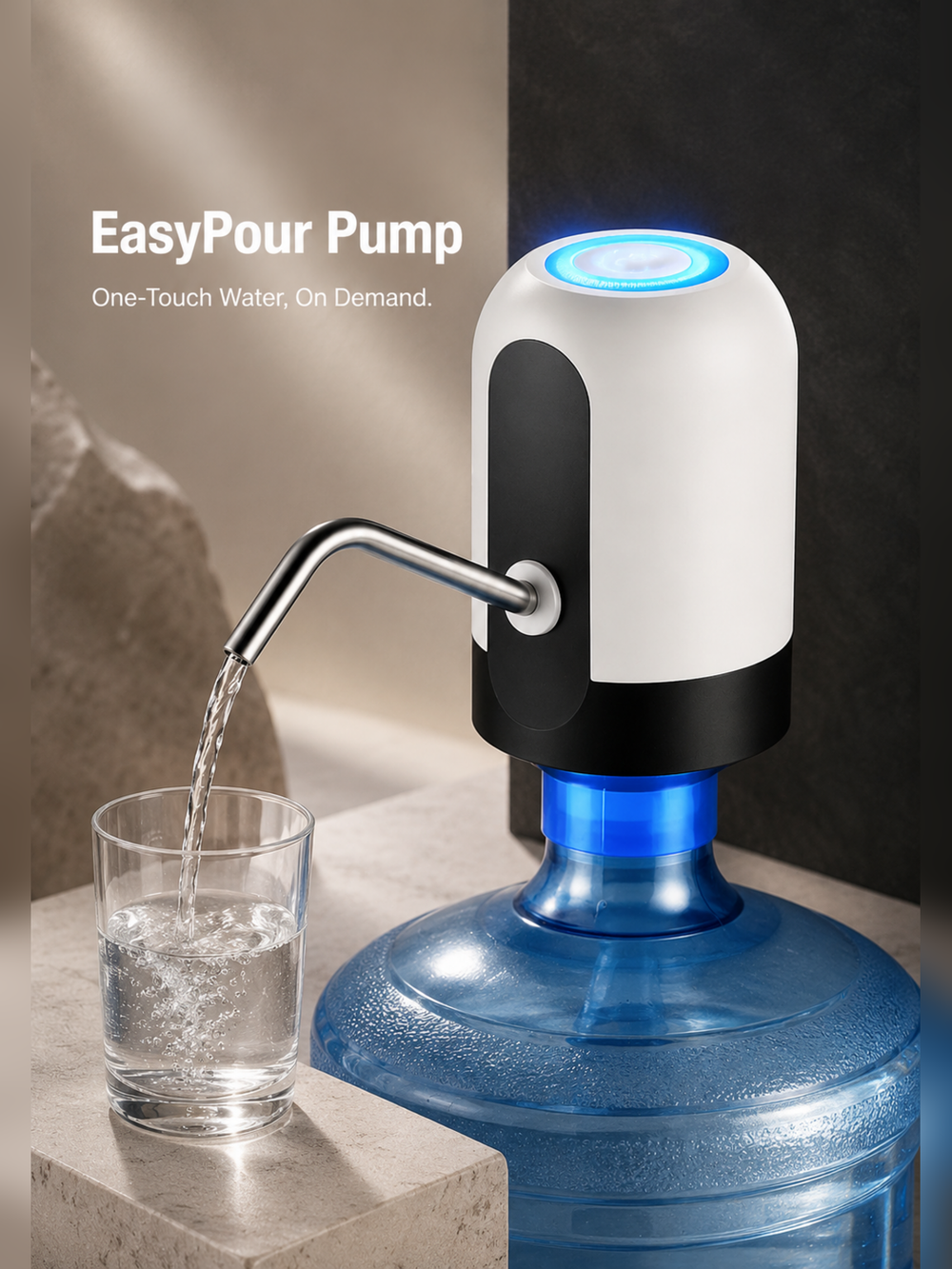 EasyPour Pump premium product hero on a 20L water bottle