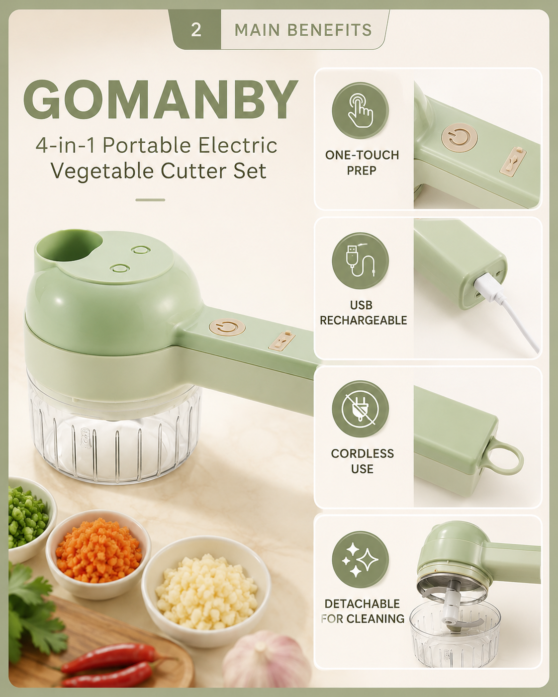 4 in 1 Electric Vegetable Cutter main benefits
