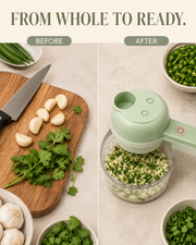 4 in 1 Electric Vegetable Cutter before and after prep effect