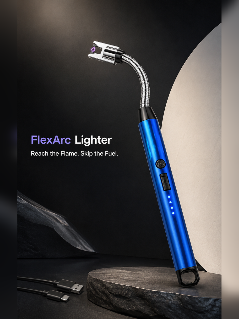 Premium hero of the blue FlexArc rechargeable electric lighter