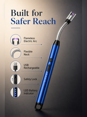 FlexArc Lighter benefits including flexible neck safety lock and USB charging