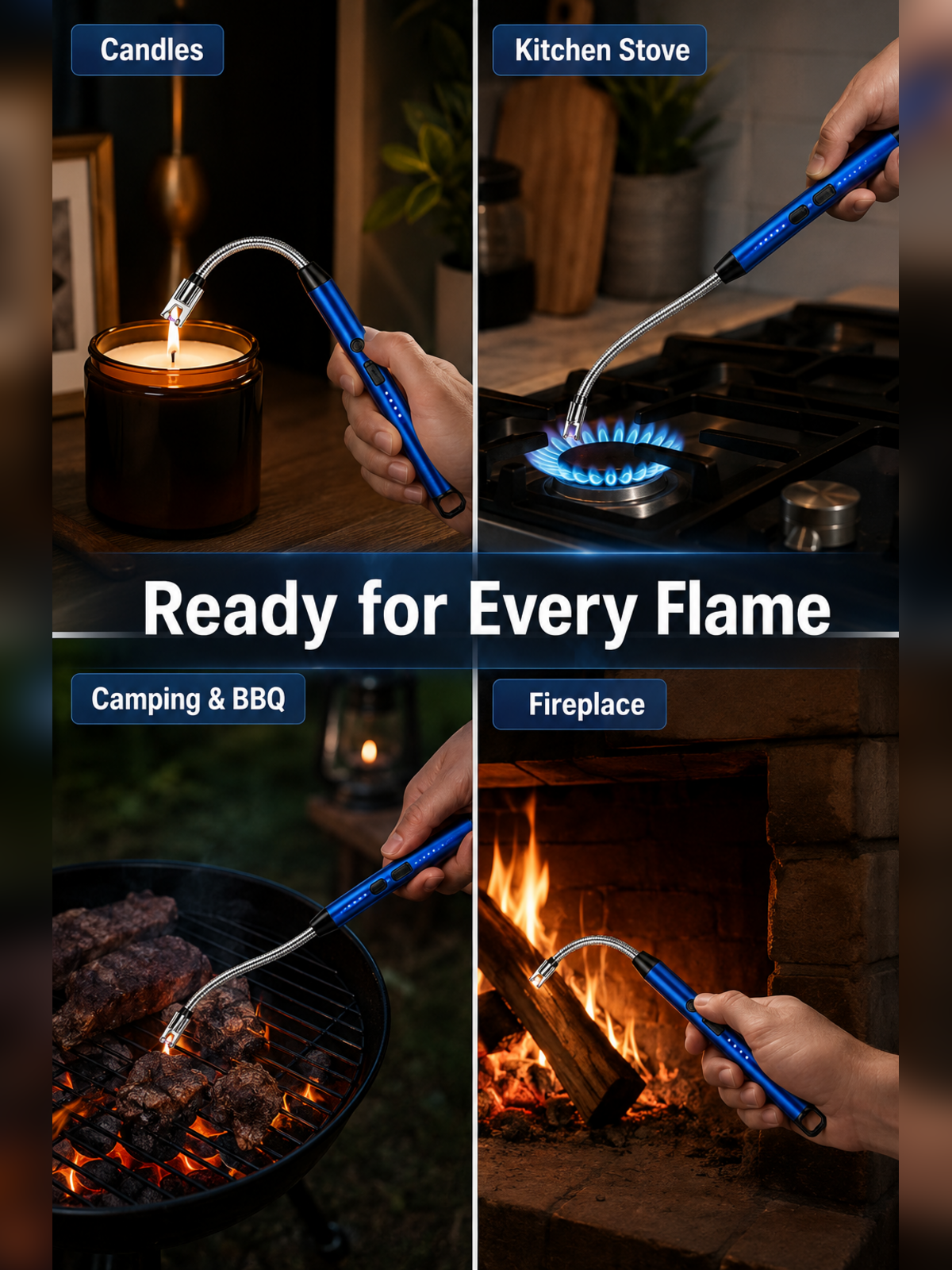 FlexArc Lighter use cases for candles kitchen stove camping barbecue and fireplace