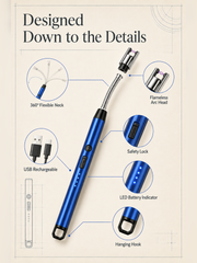 FlexArc Lighter charging controls flexible neck arc head and hanging hook