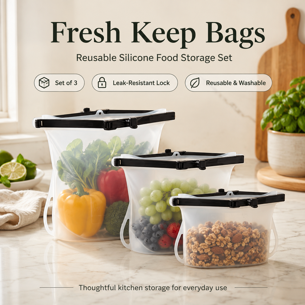 GOMANBY Fresh Keep Bags reusable silicone food storage set of three