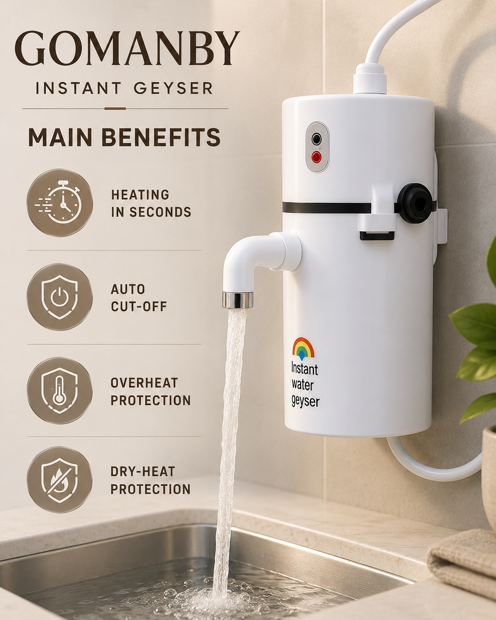 Instant Geyser main benefits and safety protections