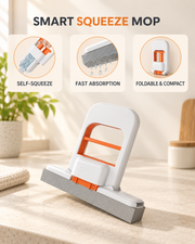 GOMANBY Smart Squeeze Mop main benefits including compact folding, self squeezing and absorbent cleaning