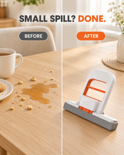 Before and after cleaning a small spill with the GOMANBY Smart Squeeze Mop