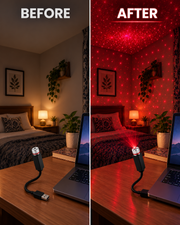Before and after comparison of the USB red projection light effect