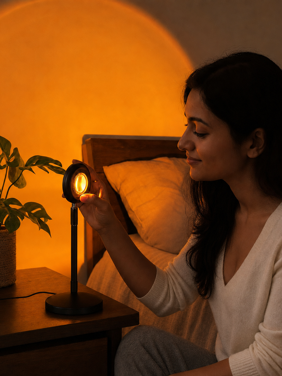 Adult woman adjusting the GOMANBY Mood Sunset Lamp