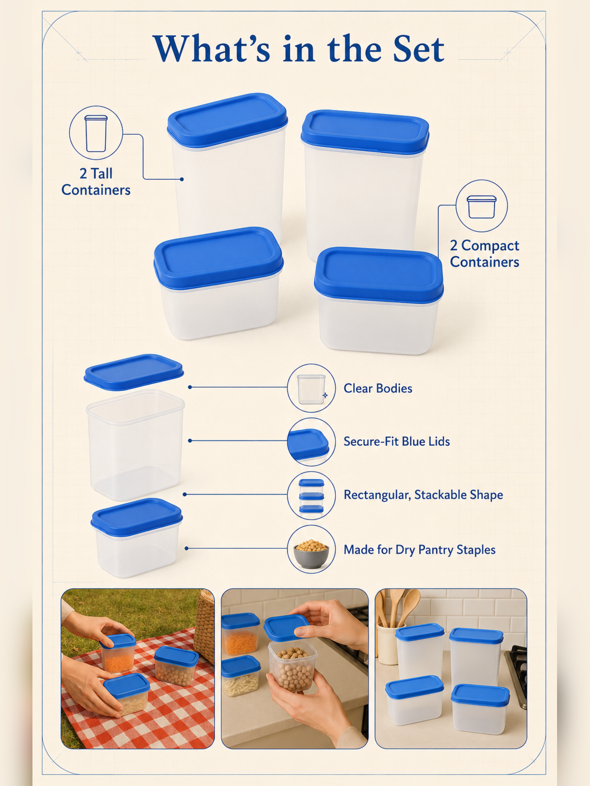 Pantry Seal Set overview with two tall and two compact containers