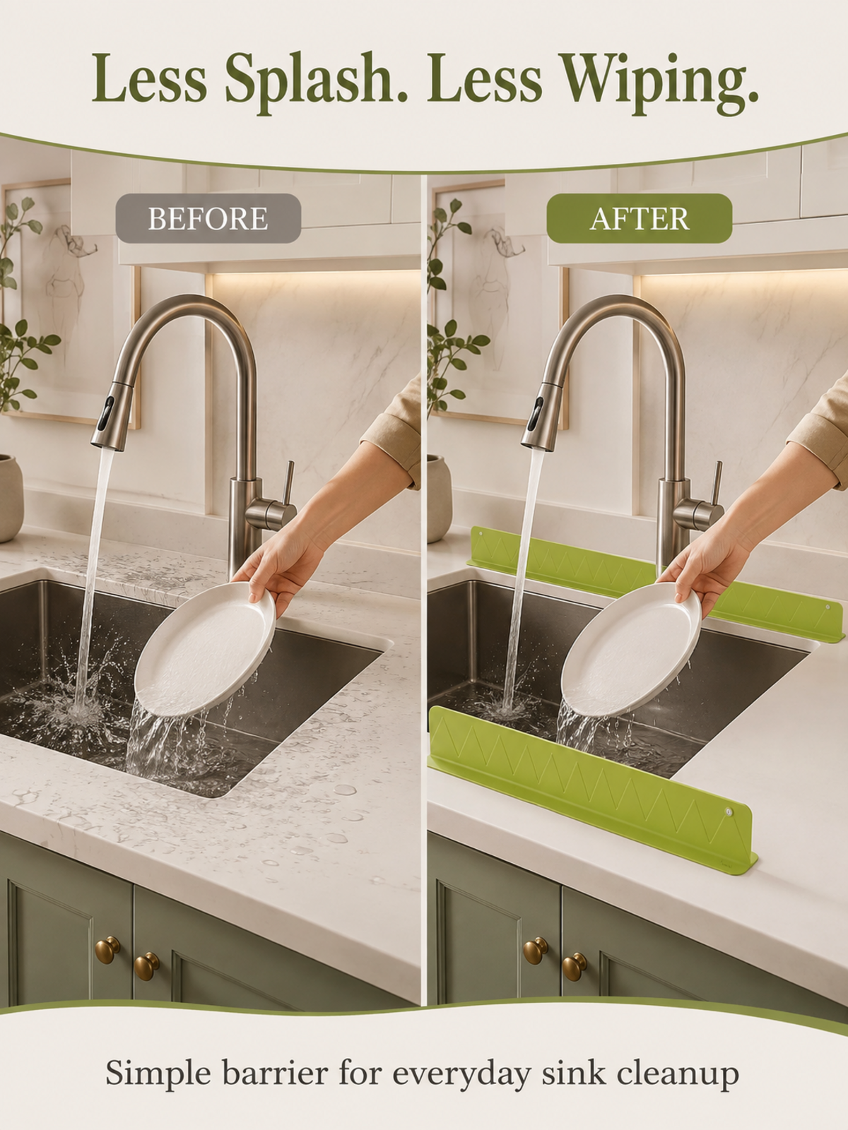 Dry Sink Guard sink counter before and after comparison