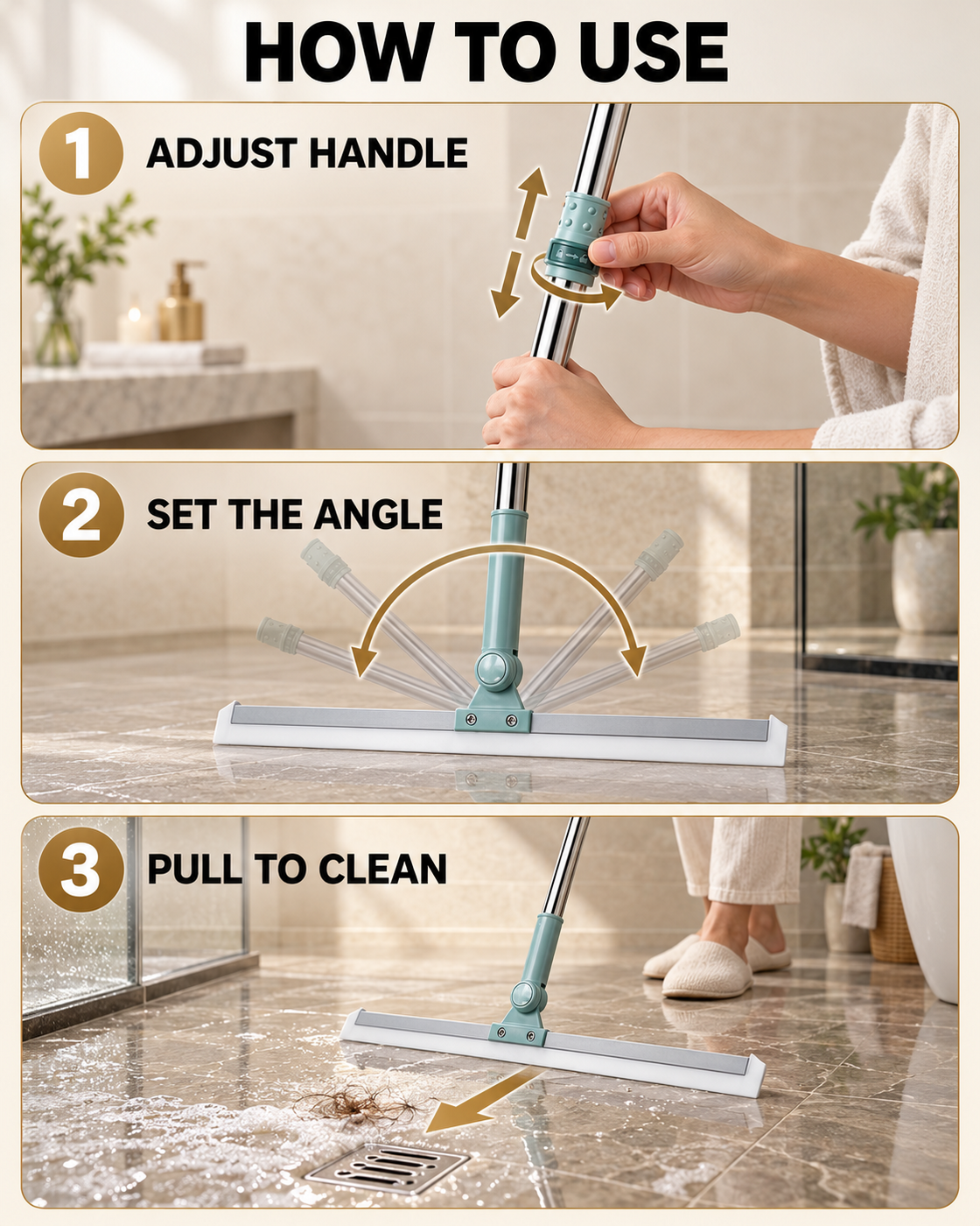 How to use Rotating Bathroom Wiper in three steps
