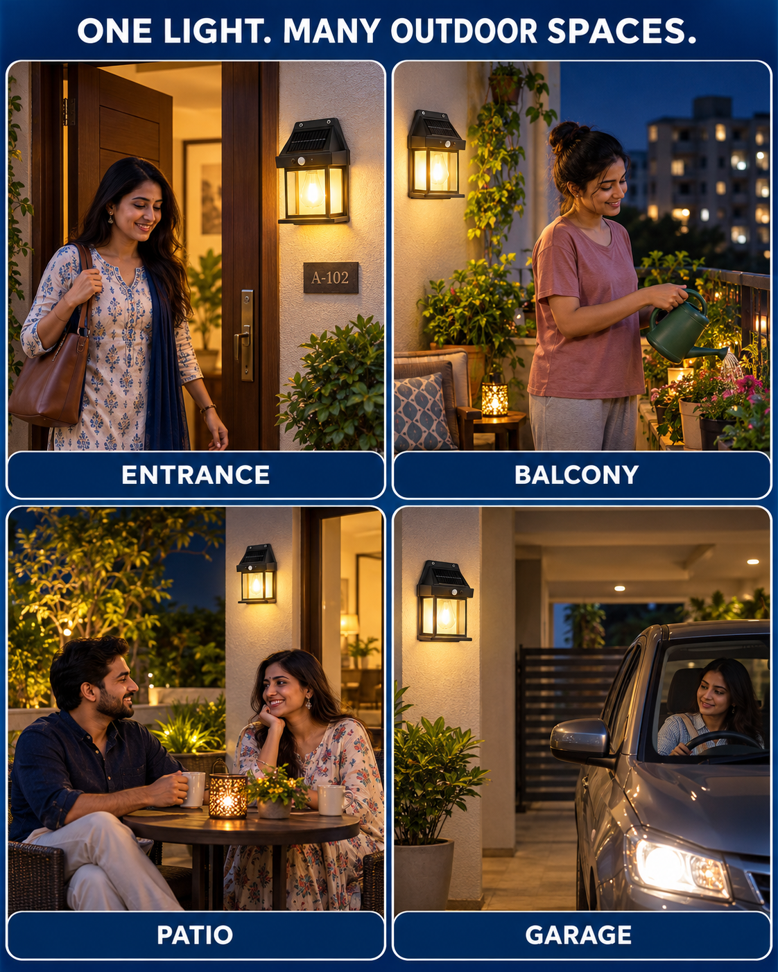 Solar wall lamp use cases for entrance balcony patio and garage