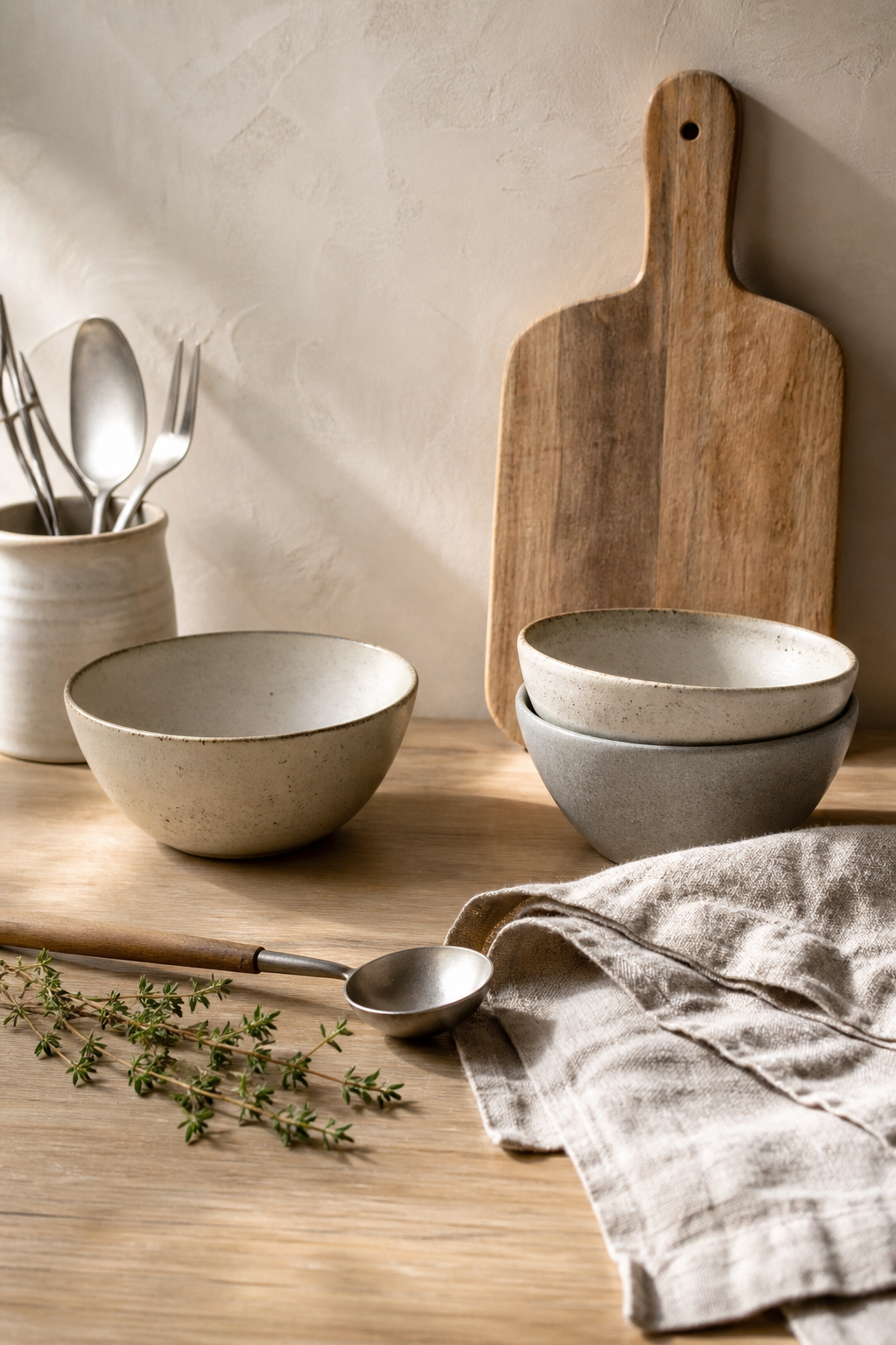 A calm, functional kitchen arranged for daily use