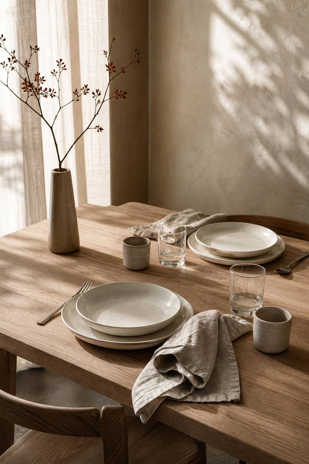 A quiet dining space with simple everyday objects