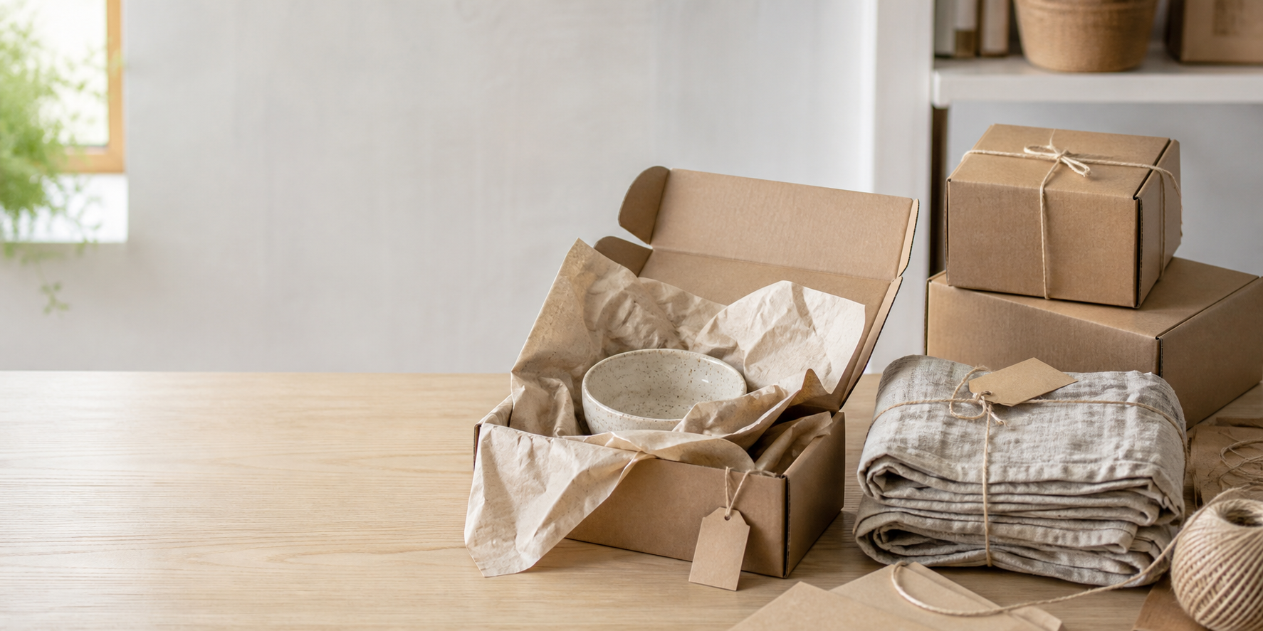 Home goods packed in recyclable materials